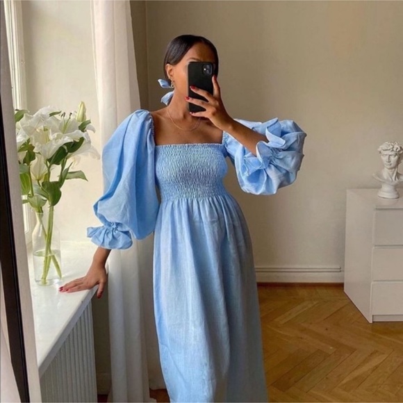 NWT Sleeper Atlanta linen dress in blue midi Sz XL/X-Large - Picture 2 of 6